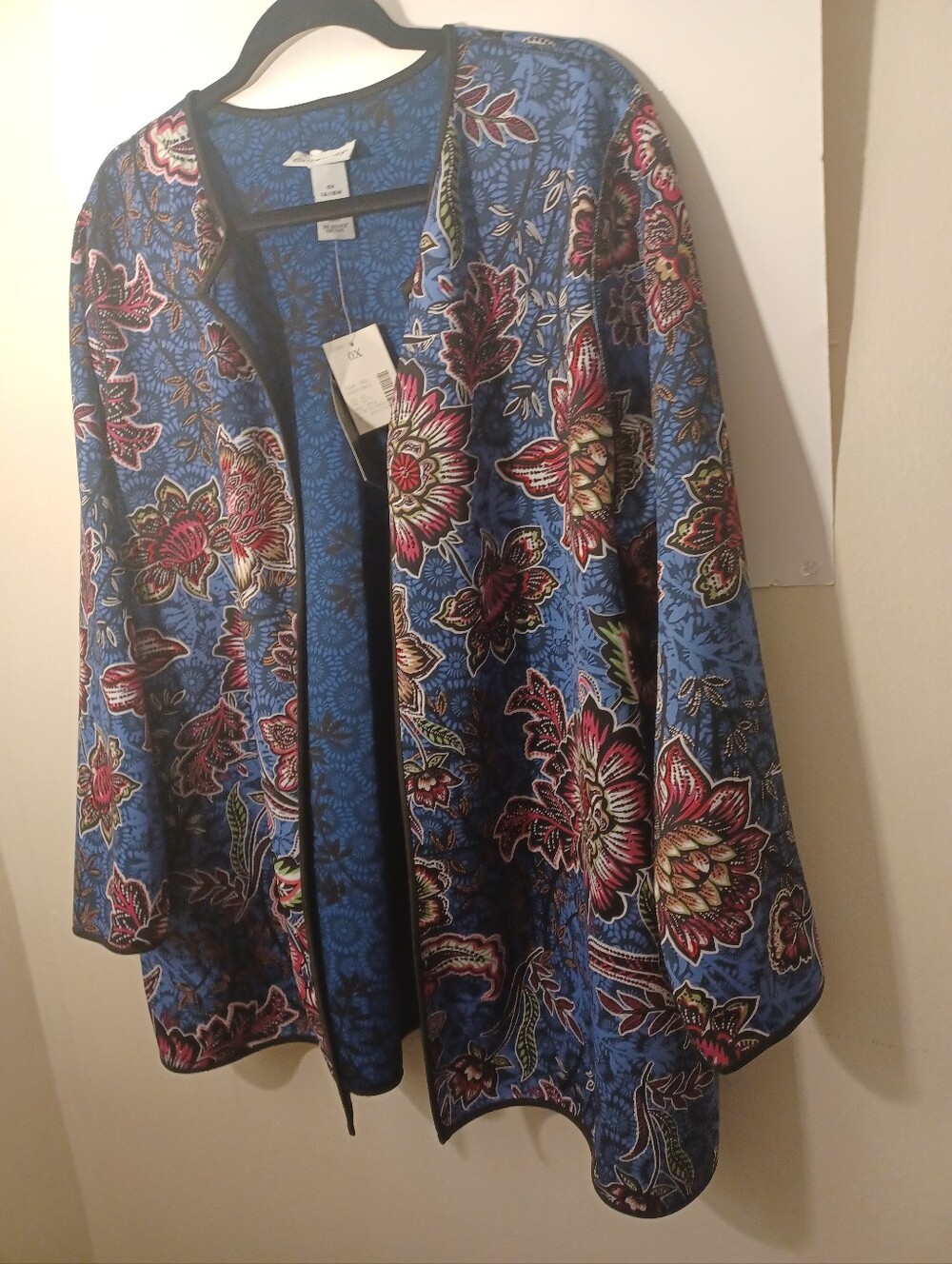 Catherines Womens Reversible Open Front Lightweight Scuba Knit Jacket New 14/16